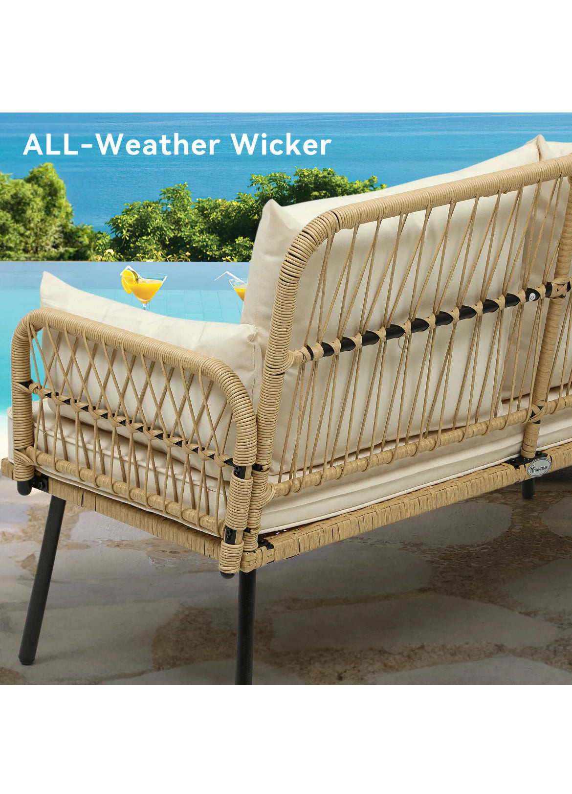 Wicker Patio Love Seat for Sunroom Deck or Garden - Suitable for Indoor/ Outdoor