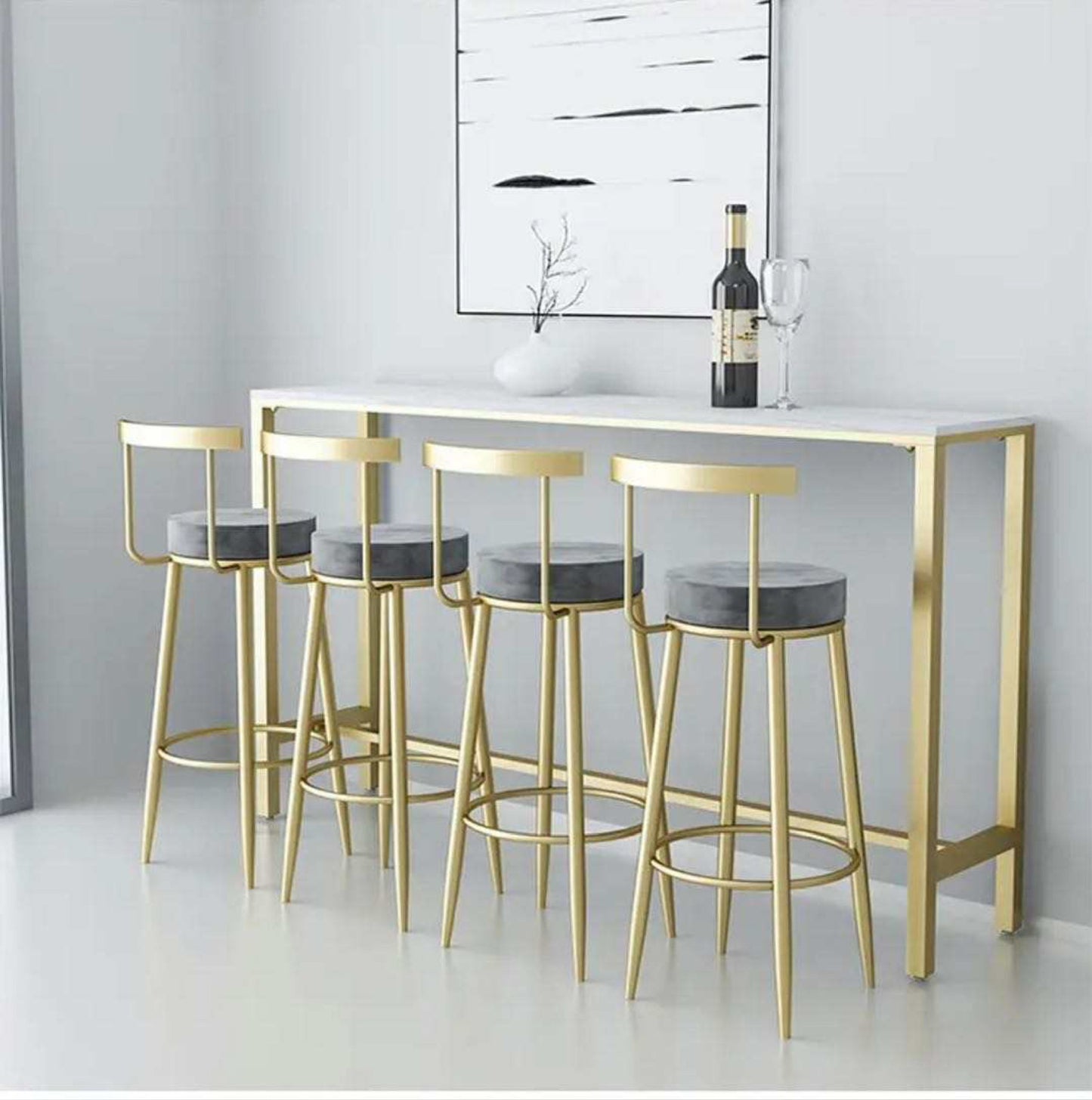 SwivelEasy Barstool Stool Set of 4 Upholstered in Celestial Grey Gold- Bar height Barstools for Kitchen Island