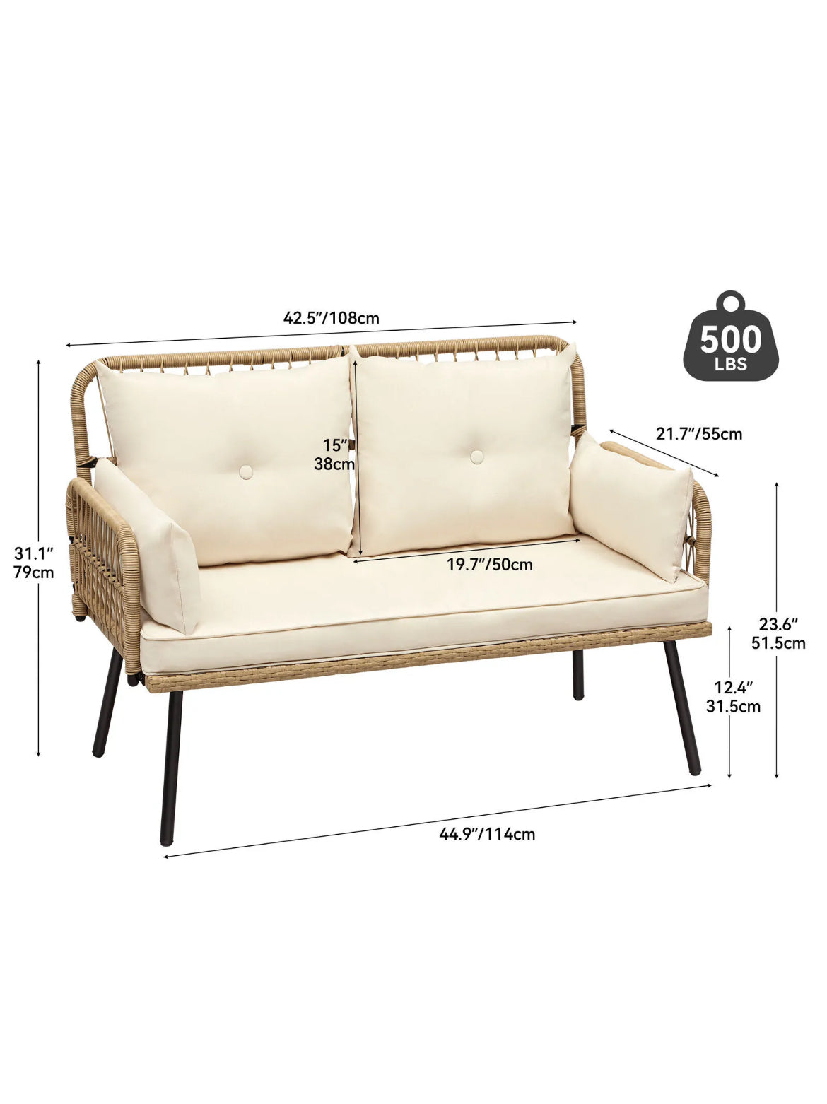Wicker Patio Love Seat for Sunroom Deck or Garden - Suitable for Indoor/ Outdoor