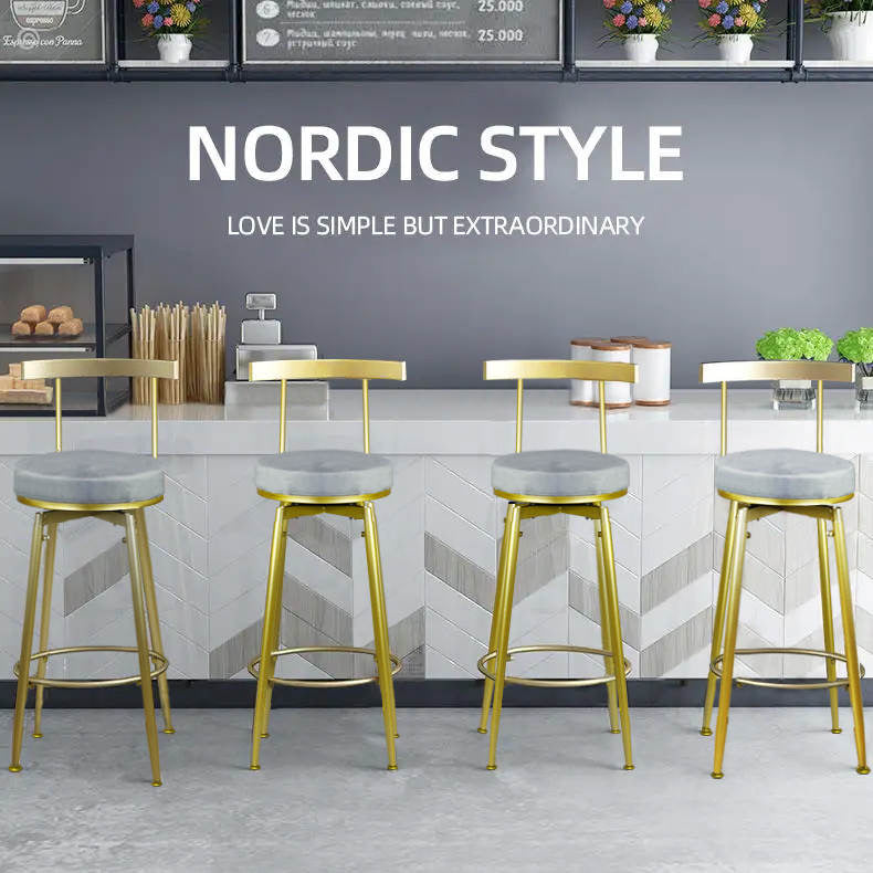 SwivelEasy Barstool Stool Set of 4 Upholstered in Celestial Grey Gold- Bar height Barstools for Kitchen Island
