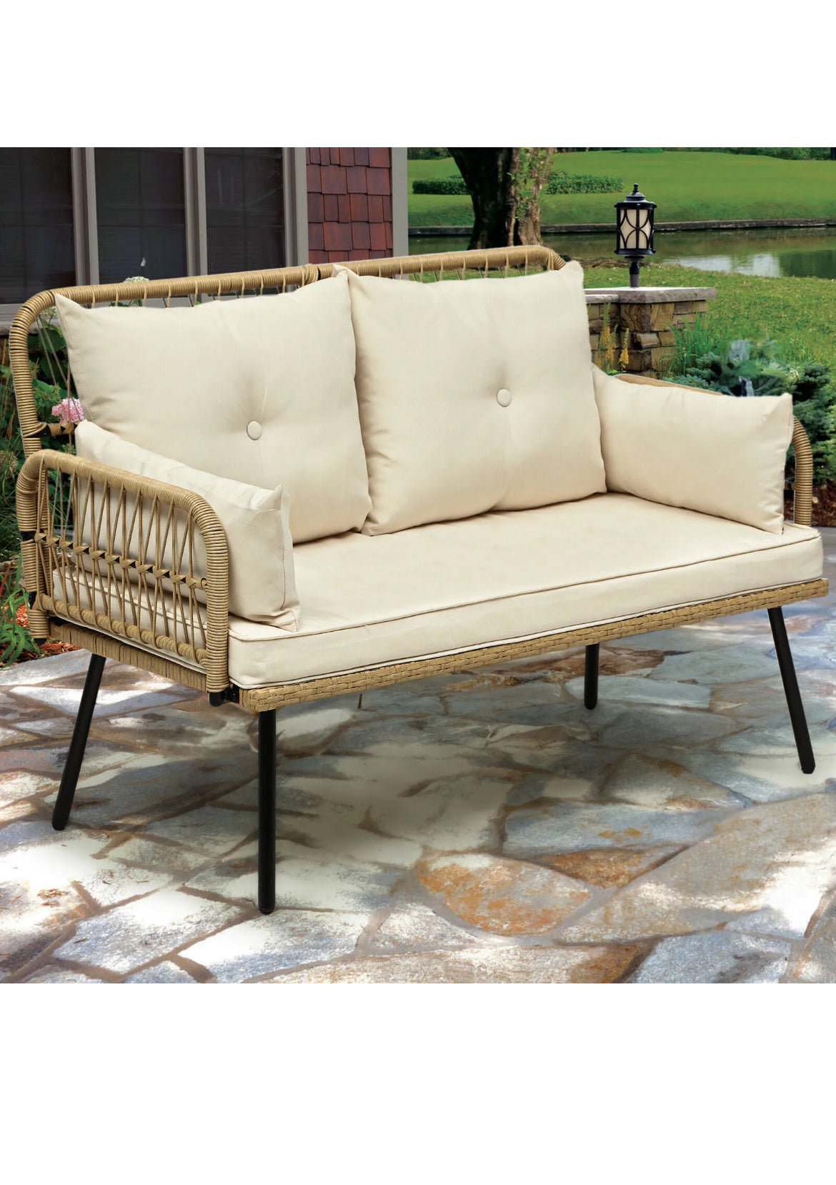 Wicker Patio Love Seat for Sunroom Deck or Garden - Suitable for Indoor/ Outdoor