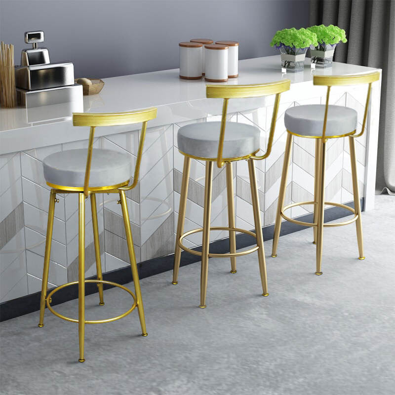 SwivelEasy Barstool Stool Set of 4 Upholstered in Celestial Grey Gold- Bar height Barstools for Kitchen Island
