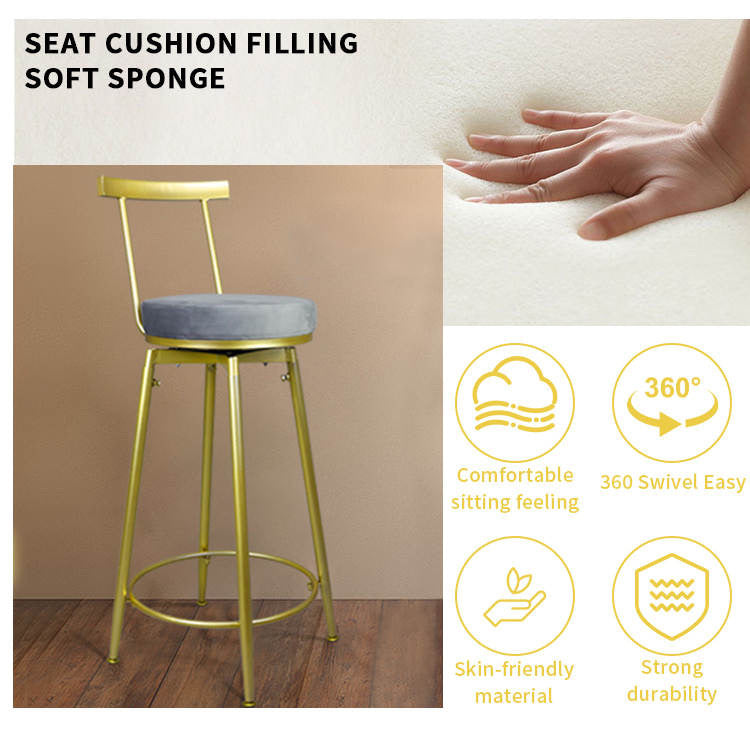 SwivelEasy Barstool Stool Set of 4 Upholstered in Celestial Grey Gold- Bar height Barstools for Kitchen Island