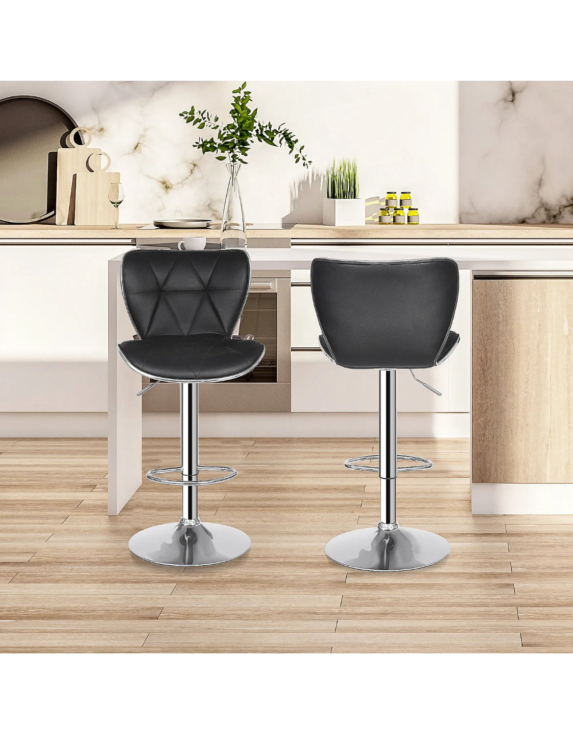 Swivel Barstools adjustable height with back support - Kitchen Counter Stool Set of 2
