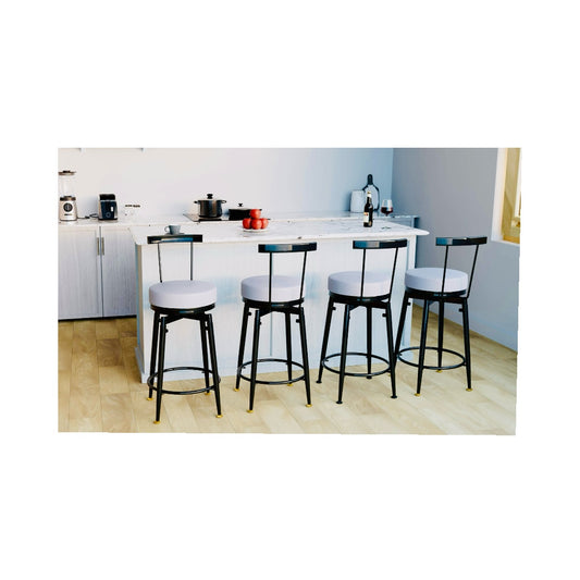 SwivelEasy Cosmic Black Counter Stool Set of 4 Upholstered in Grey - Counter height Barstools for Kitchen Island