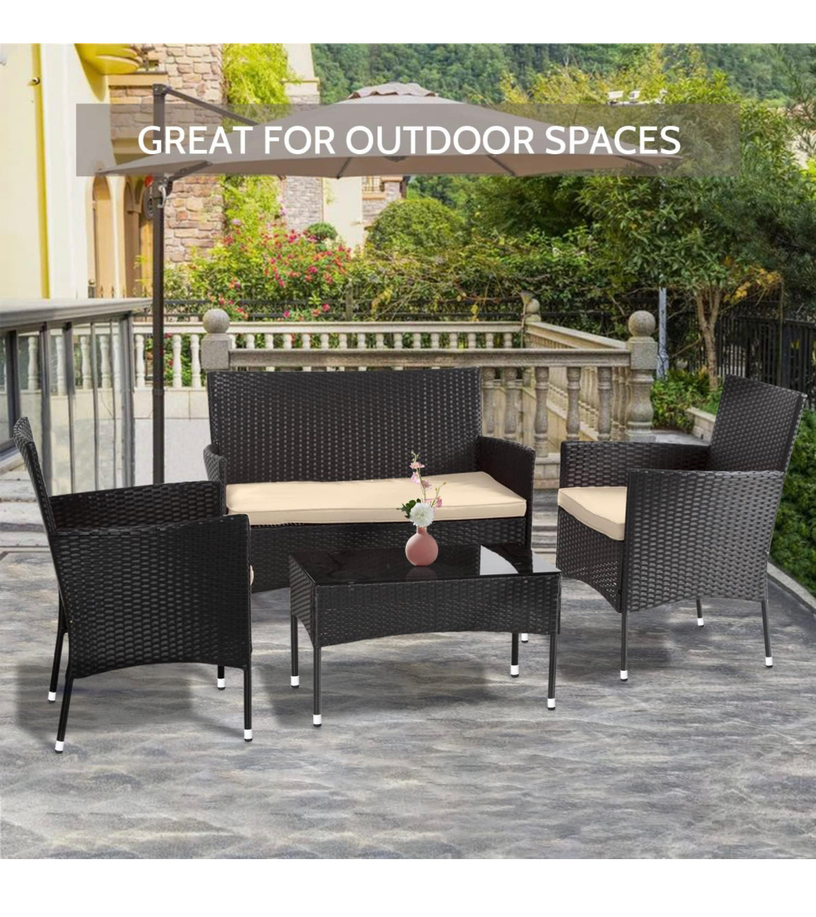 Brand New- 4-Piece Wicker Patio Conversation Set With Table - Outdoor Furniture set