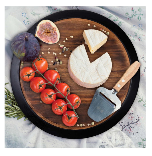 BirdRock Home Lazy Susan with Chalkboard Edge - Charcuterie Board tunable table top - Candle holder - Walnut and Black