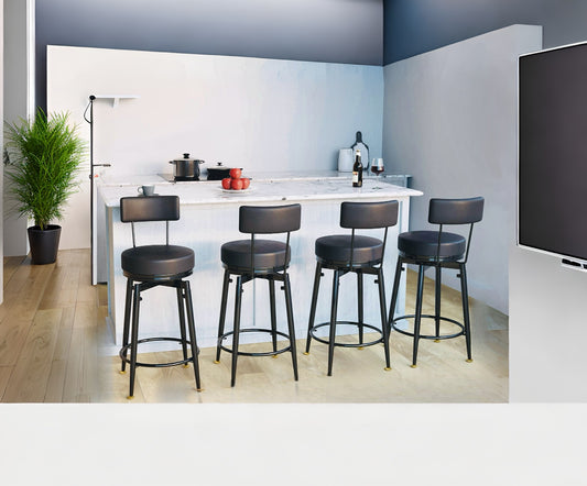 SwivelEasy Space Black Counter Stool Set of 4 Upholstered in black - Counter height Barstools for Kitchen Island