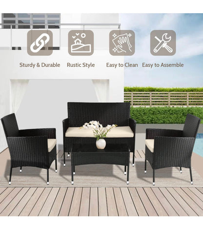 Brand New- 4-Piece Wicker Patio Conversation Set With Table - Outdoor Furniture set